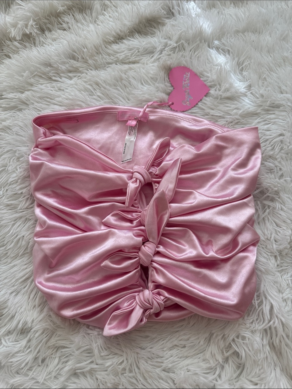 NWT Dolls Kill Sugar Thrillz Light Pink Satin Knot-Detail Bandeau top L